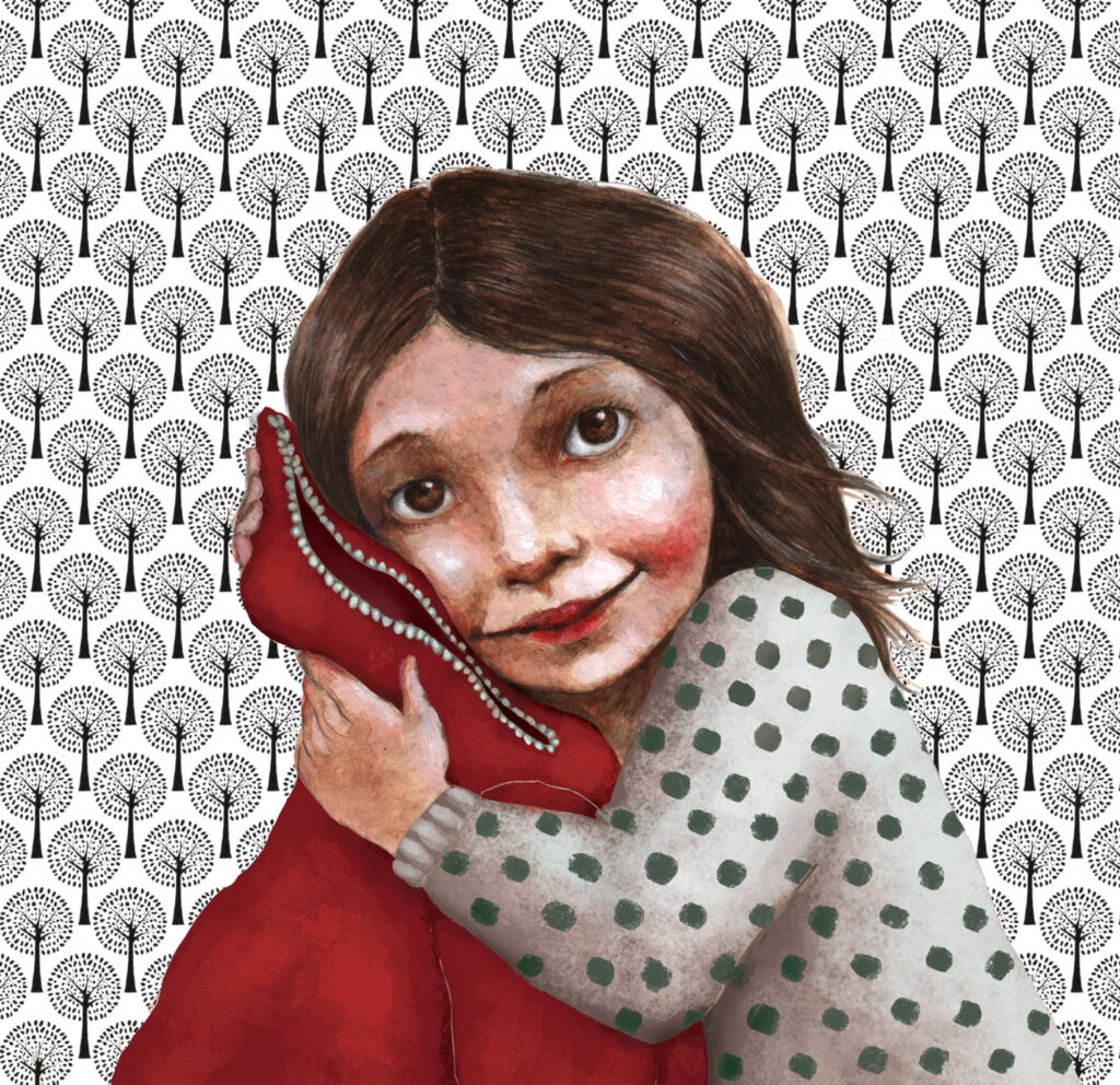 Illustration av Daniela Stamatiadi från boken Sabelles röda klänning