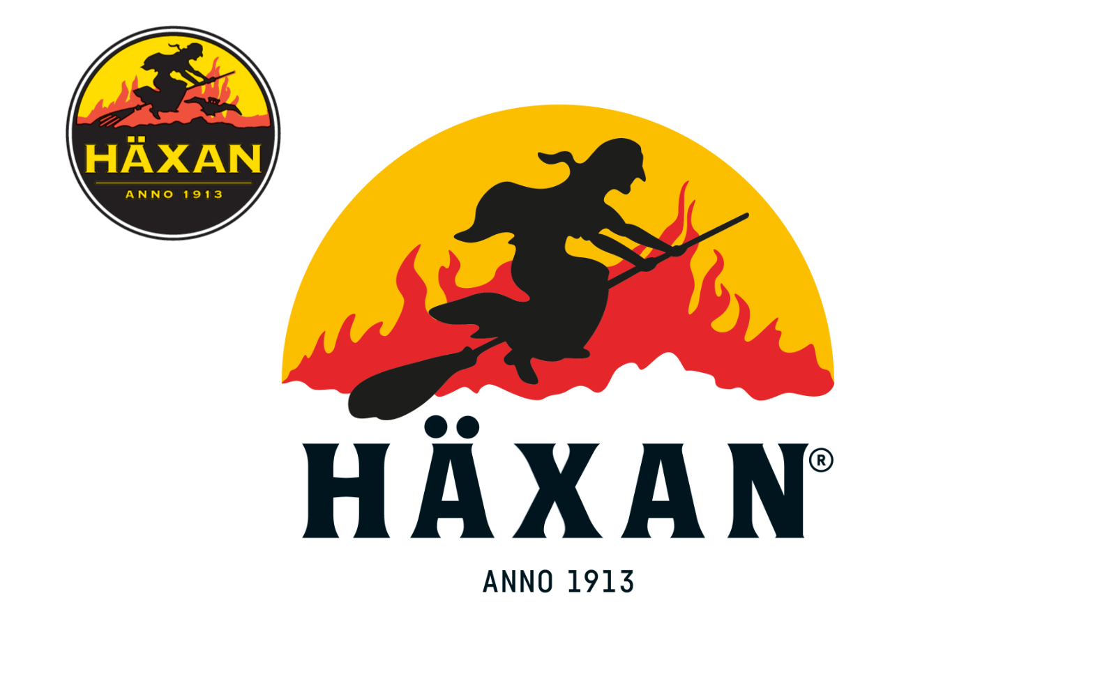 Den gamla logotypen för Häxan (uppe till vänster) och den nya. Bild: Häxan AB.